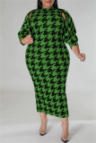 Grünes, lässiges, einfaches, halbes, ärmelloses Kleid mit Rollkragen in Übergröße, zweiteilig