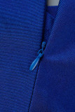 Vestido de noche con cuello en V de patchwork sólido elegante azul Vestidos
