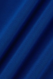 Синее повседневное однотонное пэчворк с поясом, отложным воротником, юбкой на один шаг, платья