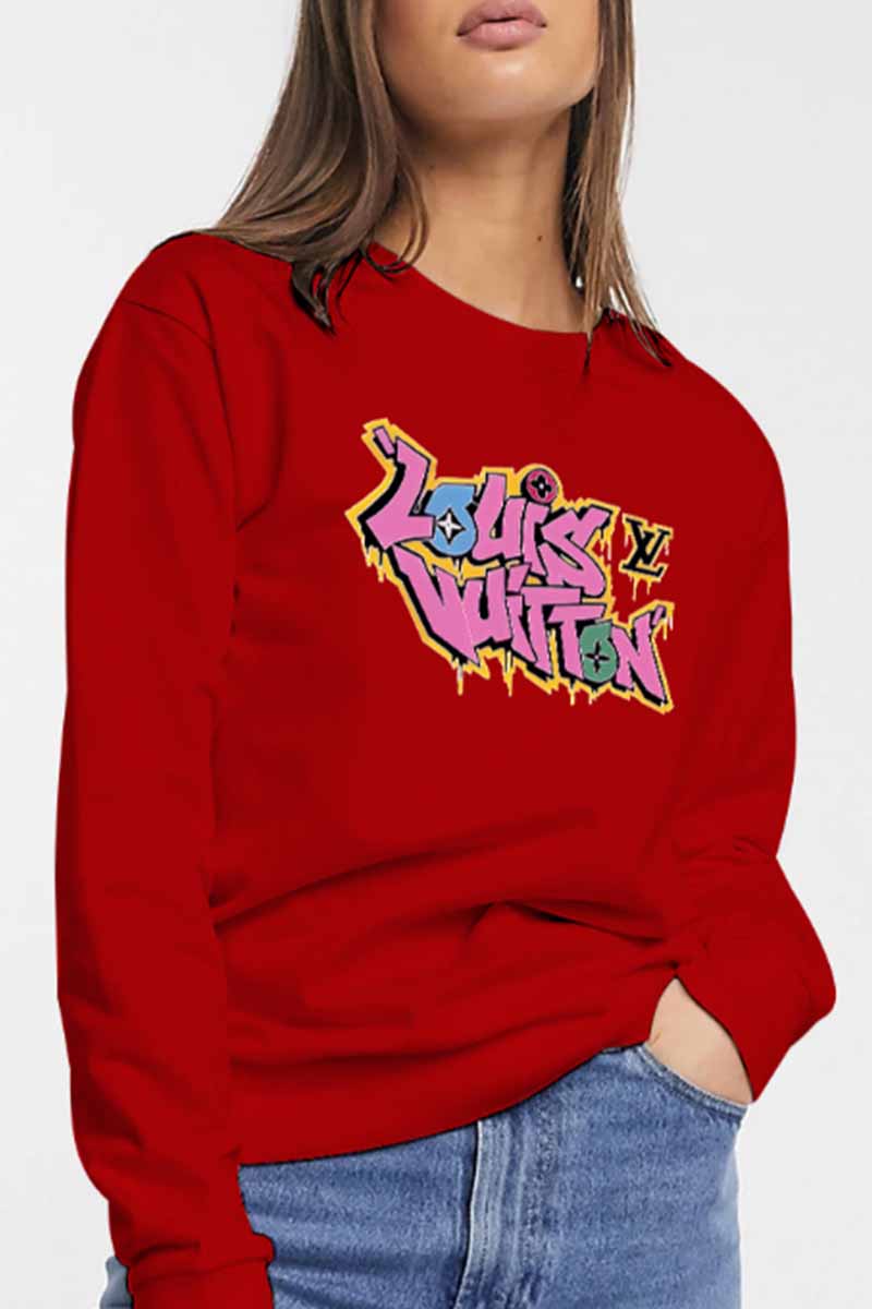 

Red Casual Print Letter O Neck Tops