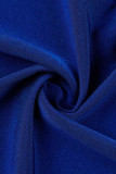 Blå Elegant Solid Patchwork V-ringad aftonklänning