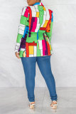 Färg Mode Casual Print Patchwork Cardigan Turn-back krage Ytterkläder