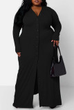 Бордовые повседневные однотонные лоскутные платья с V-образным вырезом и длинным рукавом Платья больших размеров