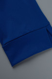 Azul Casual Sólido Patchwork Con Cinturón Cuello vuelto Vestidos de falda de un paso