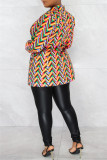 Multicolor Fashion Casual Print Patchwork Cardigan Turn-Back-Kragen Oberbekleidung
