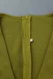 Robes irrégulières à col en V en patchwork solide de style britannique à la mode verte