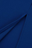 Azul Casual Sólido Patchwork Con Cinturón Cuello vuelto Vestidos de falda de un paso