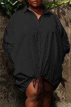 Robe chemise à col rabattu en patchwork uni décontracté grande taille noire