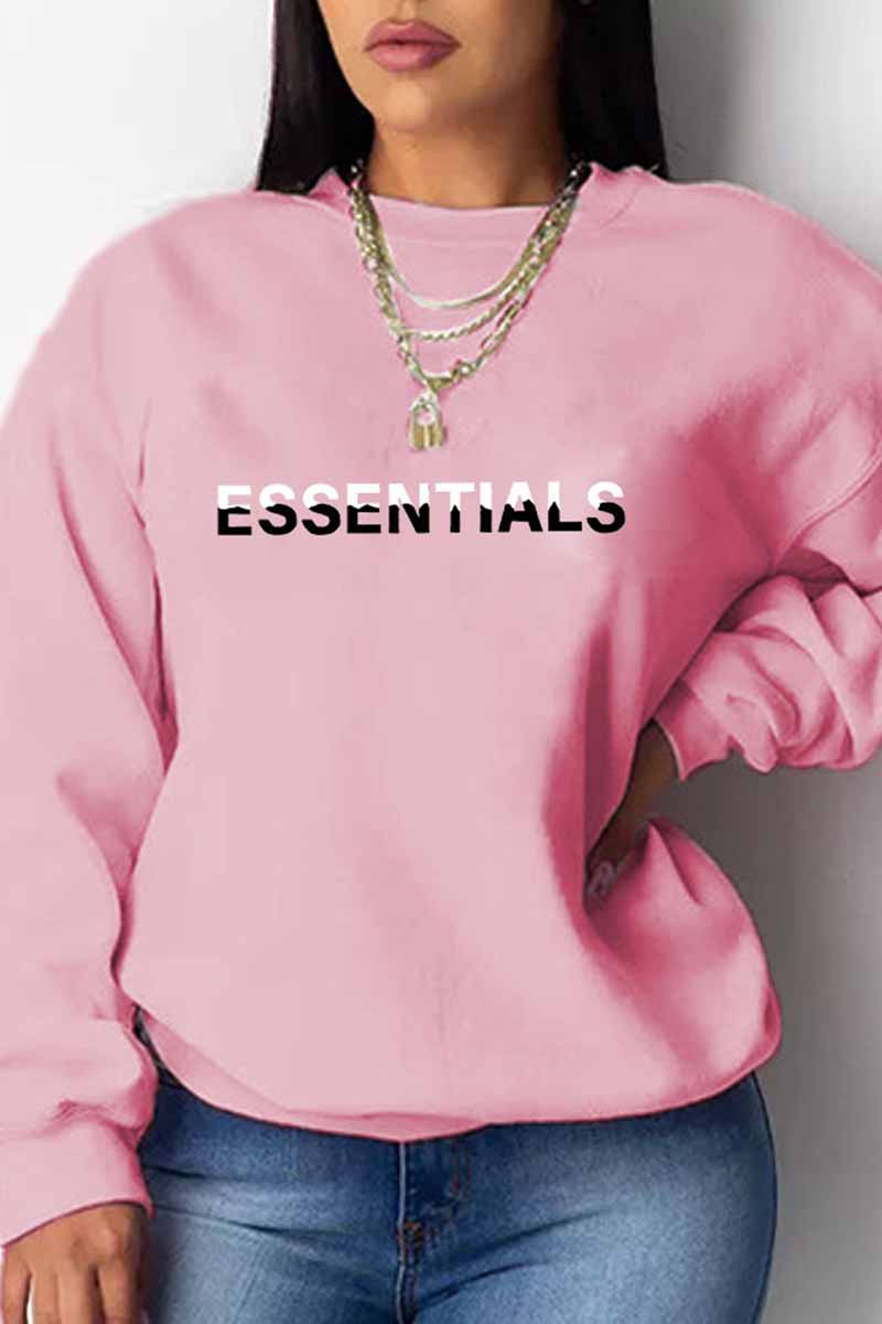 

Pink Casual Print Letter O Neck Tops