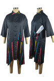 Robe chemise noire à col rabattu et imprimé patchwork décontracté
