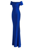 Blue Elegant Solid Patchwork V Neck Evening Dress Dresses