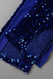 Pantalones de retazos de lápiz de cintura alta con abertura de retazos de lentejuelas sólidas azules sexy (solo partes inferiores)