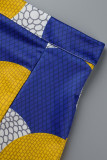 Due pezzi manica lunga patchwork stampa casual blu
