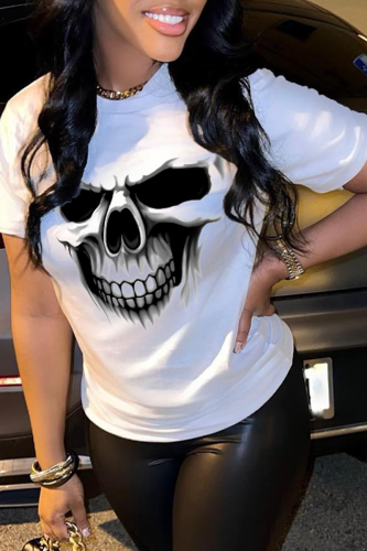 White Street Daily Skull Patchwork T-shirts met O-hals
