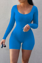 Blue Sexy Sportswear Solid Patchwork U Neck Skinny Rompers