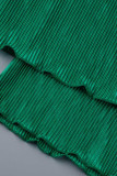 Grüner, lässiger, solider Patchwork-Schnallenfalten-Umlegekragen mit langen Ärmeln, zweiteilig