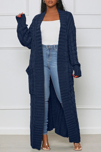 Deep Blue Casual Solid Patchwork Outerwear