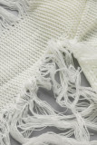 Vêtement d'extérieur en patchwork à pompons solides décontractés à la mode blanc