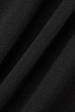 Capispalla con colletto rovesciato casual alla moda nera con cardigan patchwork solido