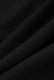 Robes à manches longues à col rond et à fente en patchwork uni à la mode noire