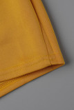 Robes jaunes décontractées élégantes en patchwork à volants O Neck One Step Jupe