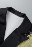 Черный модный повседневный кардиган в стиле пэчворк с отложным воротником, верхняя одежда