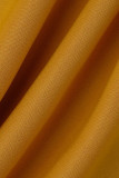 Robes jaunes décontractées élégantes en patchwork à volants O Neck One Step Jupe