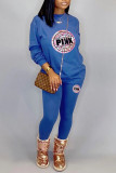 Blue Casual Print Patchwork O Neck Long Sleeve Two Pieces