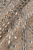 Albaricoque sexy patchwork perforación en caliente transparente sin espalda vendaje cristal medio cuello alto vestido sin mangas (sin guantes)