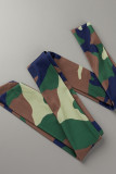 Armeegrün Mode Lässig Druck Bandage Patchwork Schlitz Schulterfrei Langarm Kleider in Übergröße