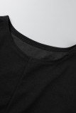 Schwarze, modische, lässige, solide Patchwork-Kleider mit O-Ausschnitt und langen Ärmeln