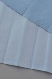 Sky Blue Casual Solid Patchwork Träne mit Gürtel O-Ausschnitt A-Linie Kleider