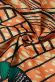 Oranje Rood Sexy Formele Print Patchwork Ruglooze Strapless Mouwloze Jurk Jurken
