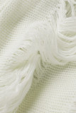 Vêtement d'extérieur en patchwork à pompons solides décontractés à la mode blanc