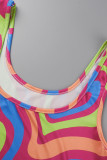 Blue Casual Sportswear Print Vests U Neck Sleeveless Two Pieces