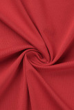 Röd Mode Casual Plus Size Solid Basic V-hals Lantern Sleeve lång klänning