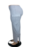 Pantalones pitillo de cintura media de patchwork sólido informal negro Lápiz de color sólido