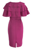 Burgundy Casual Elegant Solid Patchwork Flounce O Neck One Step Skirt Dresses