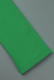 Vêtement d'extérieur à col rabattu et à la mode décontractée en patchwork uni vert