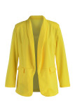 Prendas de abrigo con cuello vuelto cárdigan de retazos sólido casual de moda amarillo