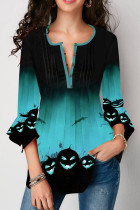 Top casual con scollo patchwork con stampa street blu baby