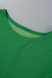 Зеленые модные повседневные однотонные платья в стиле пэчворк с разрезом и круглым вырезом с длинным рукавом