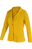 Prendas de abrigo de cuello vuelto cárdigan sólido informal de moda amarilla