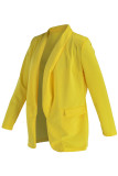 Gelbe Art und Weise beiläufige solide Patchwork-Strickjacke Turn-Back-Kragen-Oberbekleidung