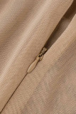 Abricot Sexy Patchwork Forage Chaud Transparent Dos Nu Bandage Cristal Demi-Col Roulé Robe Sans Manches (Sans Gants)