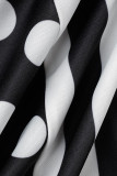 Black And White Fashion Casual Print Patchwork Turndown Collar Outerwear