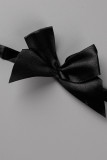 Zwarte Halloween-mode patchwork frenulum vierkante kraag korte mouw jurk