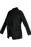 Capispalla con colletto rovesciato casual alla moda nera con cardigan patchwork solido