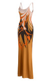生姜ファッションセクシーなプリント背中の開いたスパゲッティストラップロングドレス