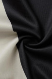 Cardigã preto moda casual estampa patchwork com gola virada para trás